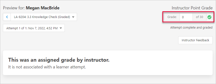 rectangle displays around grade of 0 entered automatically in grade box