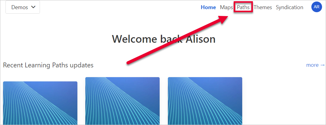 arrow pointing to Paths in navigation menu