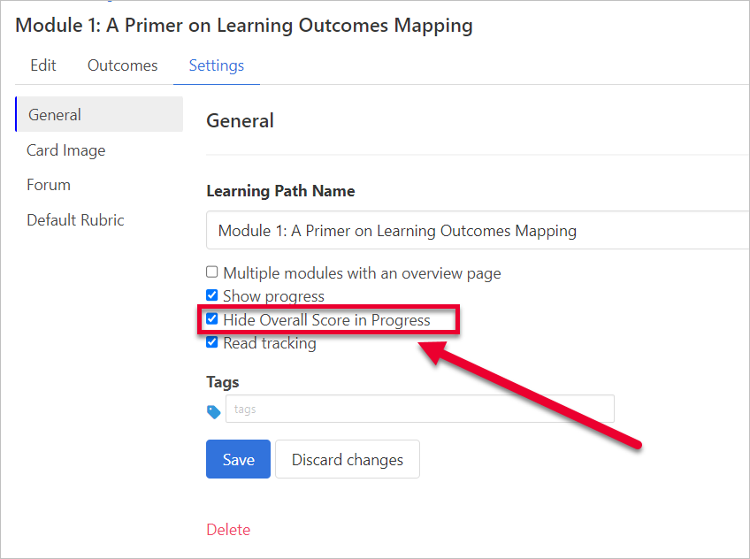 Hide overall score setting is selected