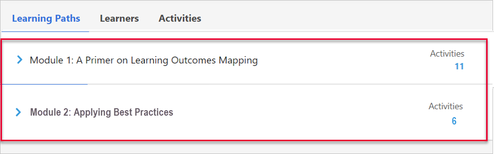 learning paths display with overall score hidden
