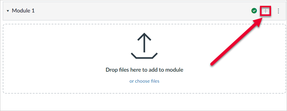 arrow pointing to plus sign under Module in Canvas