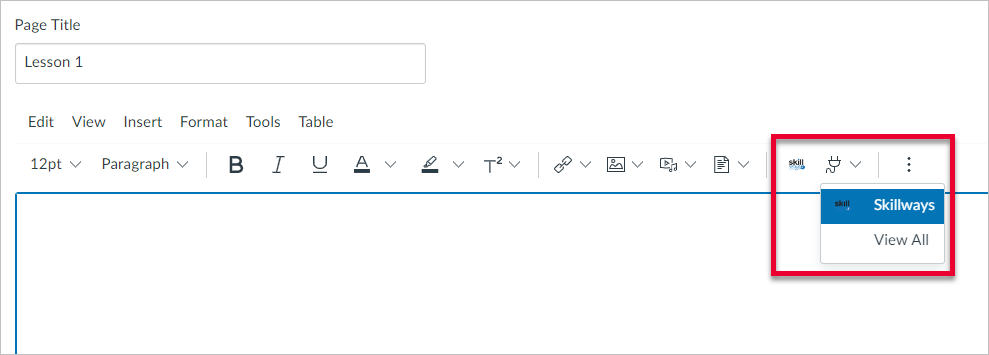 rectangle around Skillways in Rich Content Editor