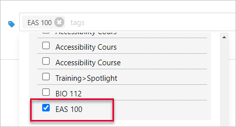 checkmark displays next to EAS 100