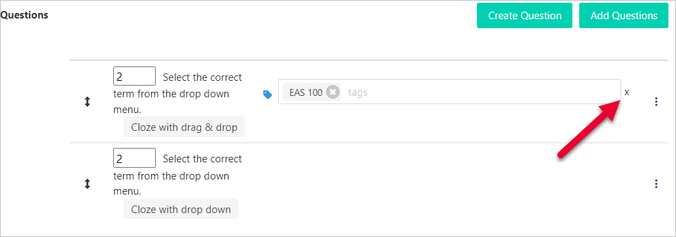 arrow pointing to X to save tag