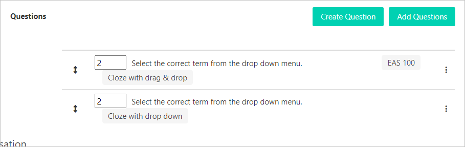 EAS 100 tag displays to right of question