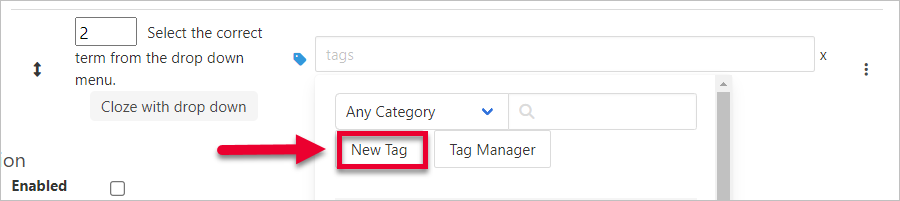 arrow pointing to New Tag