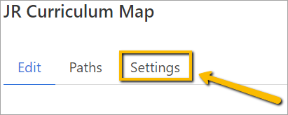 arrow pointing at curriculum map settings tab