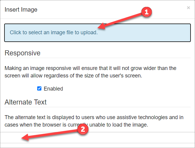 Step 1 upload image and step 2 add alternative text