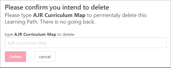 confirmation pop-up window for deletion