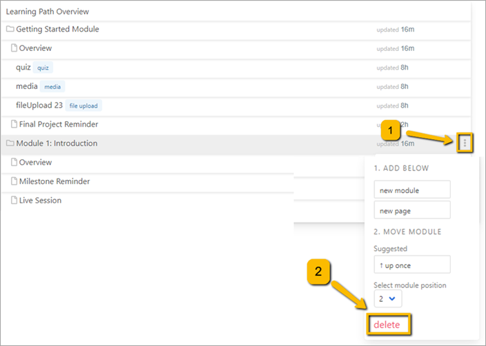 steps with arrows pointing to three dots and delete button