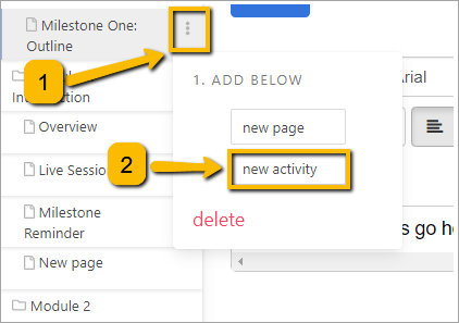 highlighted steps for adding new activity
