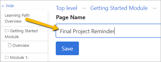 arrow pointing to page name field