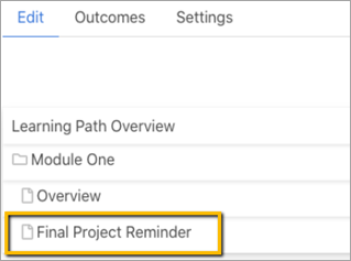 new page highlighted as new page on list for module