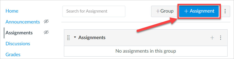 arrow pointing to add assignment button