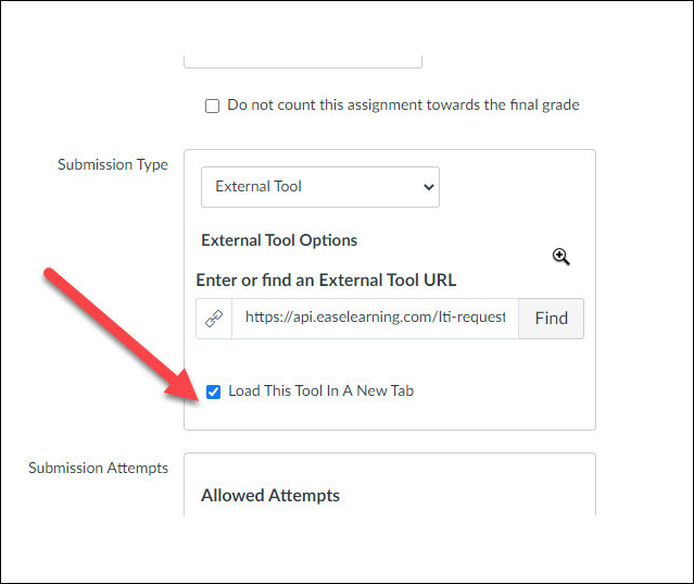 arrow pointing to load in new tab check box