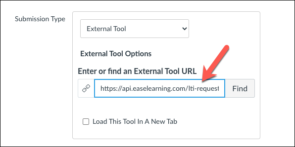 arrow pointing to field where LTI URL should be added