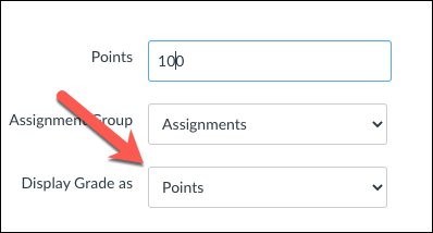 arrow pointing to grade display options