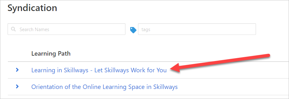 arrow pointing to learning path under syndication
