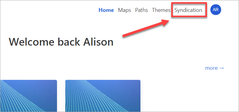 arrow pointing to syndication in navigation