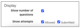 Display showing number of questions and attempts options