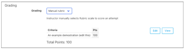 Grading rubric template with options to view or edit
