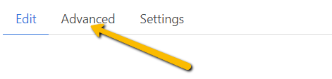 arrow pointing to Advanced tab in Themes