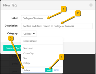 label, description, category options 