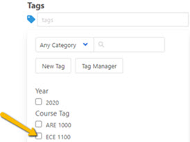 tag checkbox selections
