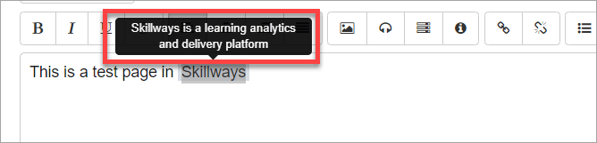 Tooltip content displays over the word Skillways
