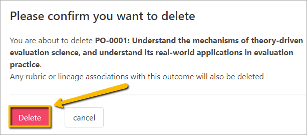 delete confirmation pop up window
