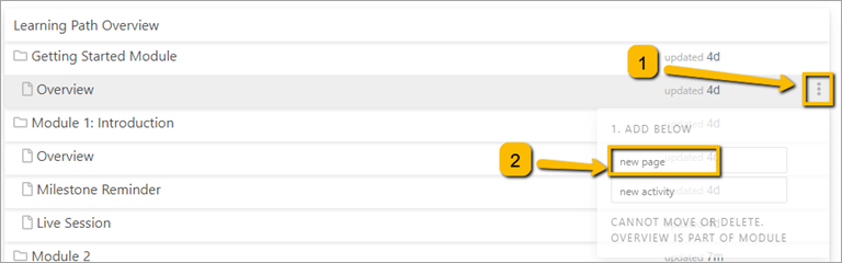 steps highlighted for page order and create a new page