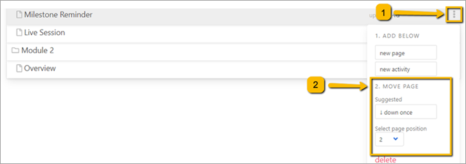 arrows pointing to steps to move page buttons