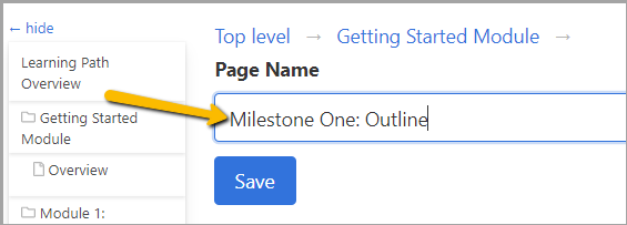 arrow pointing at blank field to add name of assignment