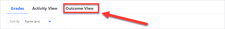 Arrow pointing to Outcome view tab