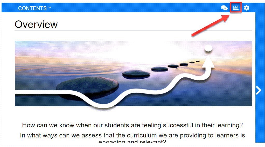 Arrow pointing to progress graph icon