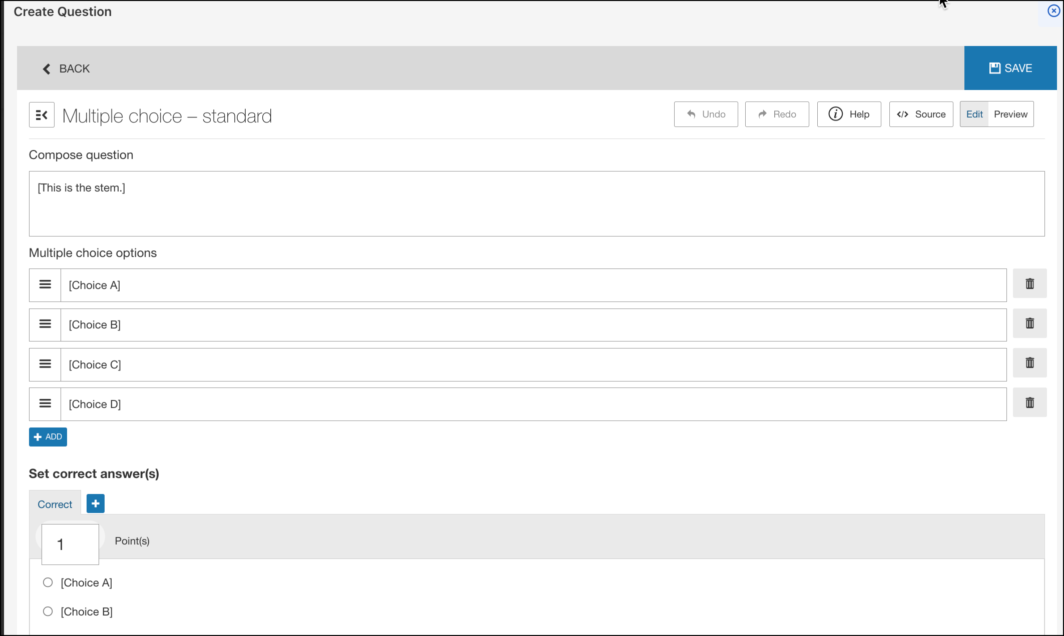 multiple choice template window