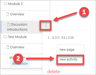 Step 1 hover Step 2 select new activity