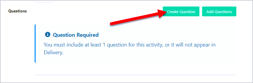 arrow pointing to create question button