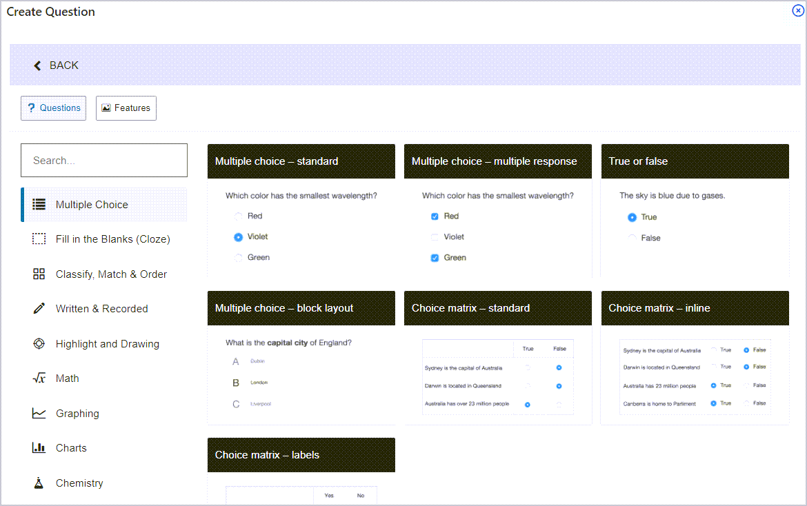 new window with question templates
