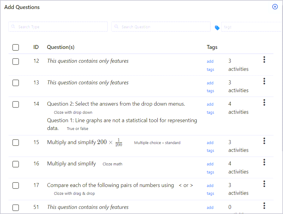 new add questions window