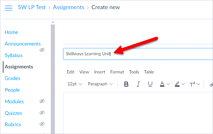 arrow pointing to Assignment name 