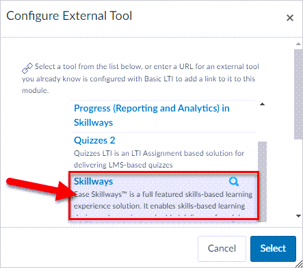 rectangle around Skillways external tool in menu options